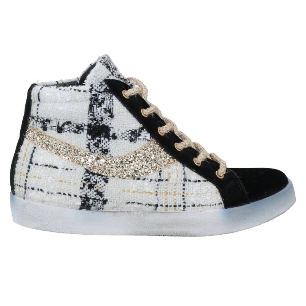 Fiori Di Picche Fashionable Tweed/Boucle  Sneakers with Gold Lace